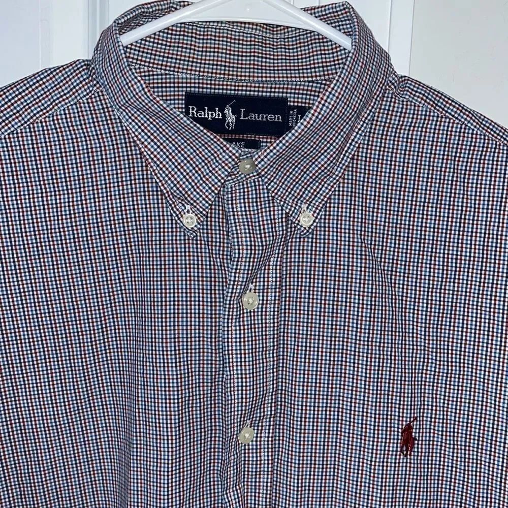 Mens Polo by Ralph Lauren Pony Blake LS Blue Tone Small Check Plaid Shirt L